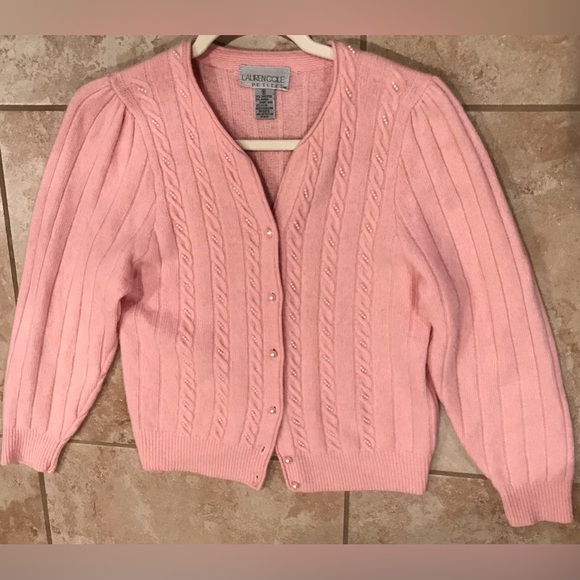 LAUREN COLE 70% Lambswool Angora Pearl Embellished Baby Pink Knit Cardigan - MP - Picture 2 of 10